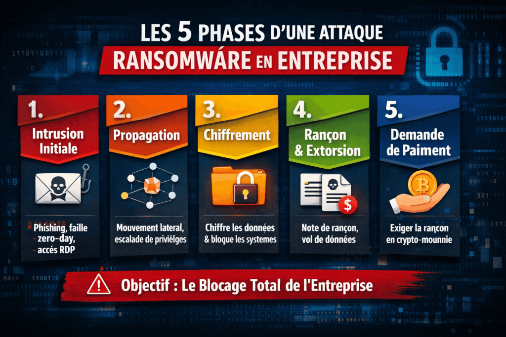 Les 5 phases d'une attaque ransomware